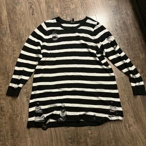 Torrid Distressed Black and White Striped Sweater